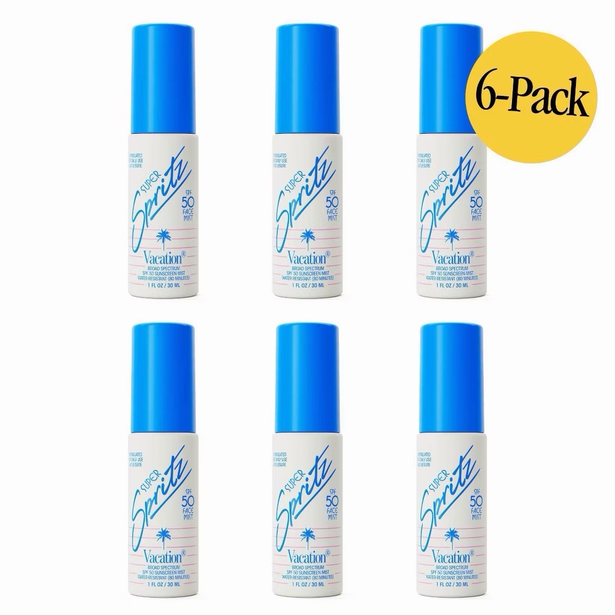 Vacation Super Spritz SPF 50 Face Mist Sunscreen Mini Travel Size 1 fl oz 6-Pack