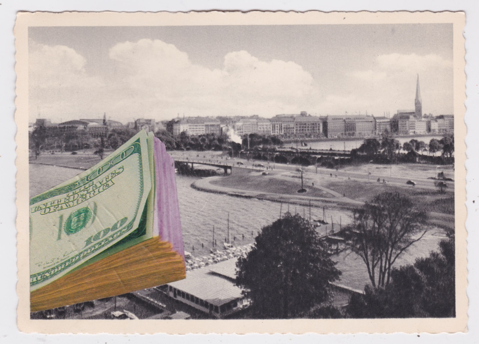 Mail Art David Greenberger "Travel Money" original collaged postcard 2023