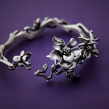 Handmade Magnolia Ladies Bracelet Exquisite Beautiful Fashion Silver Jewelry