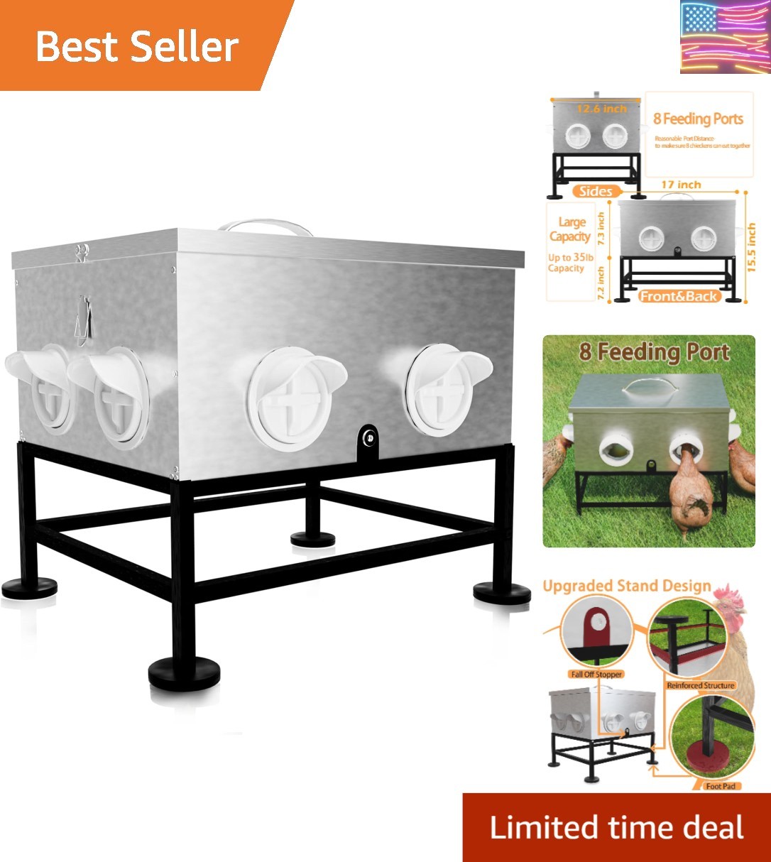Upgraded 35lb Automatic Chicken Feeder - Rodent-Proof with Easy Access Design