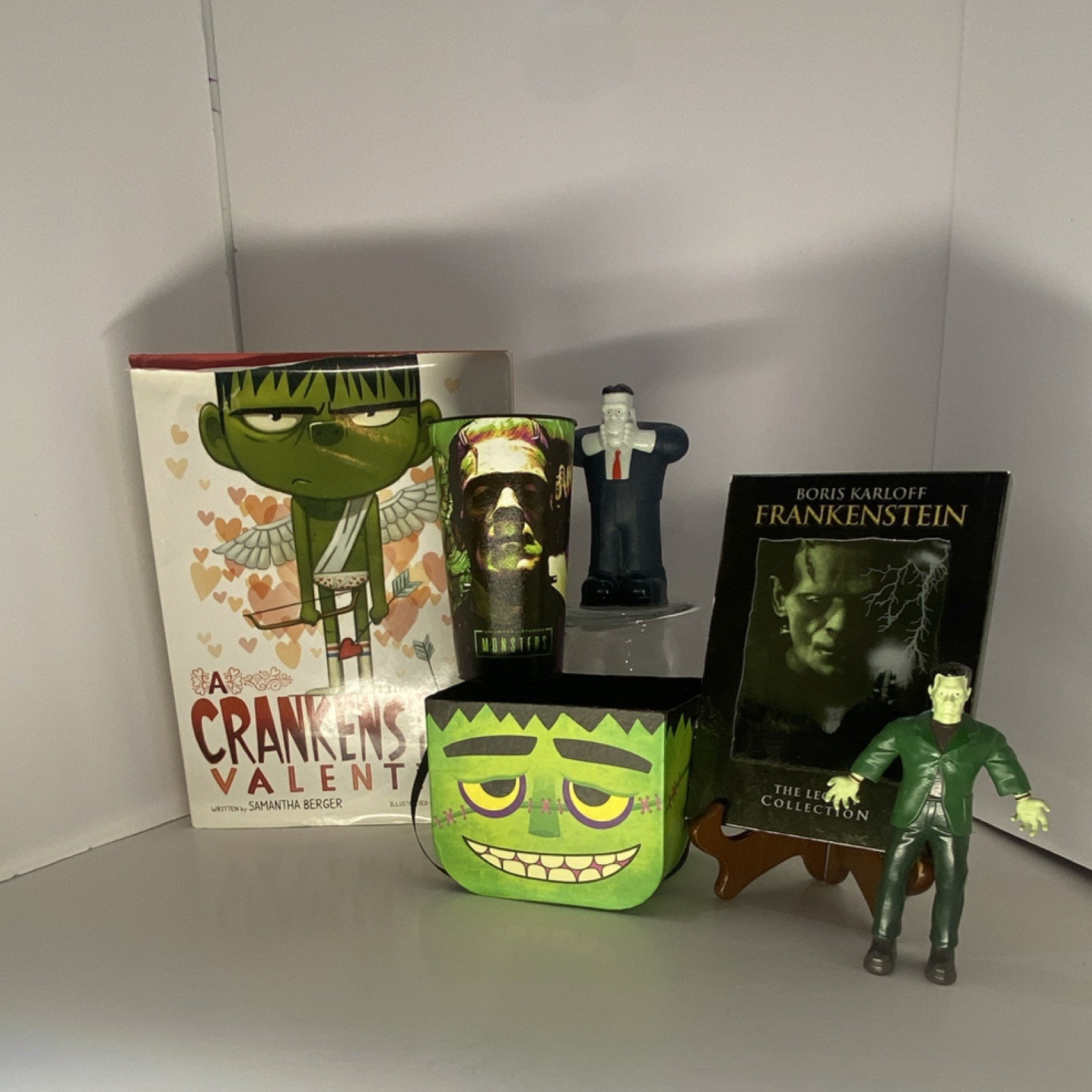 Universal Studios Frankenstein Toy Figures Lot, DVD, Book, Cup, Bin, 2018