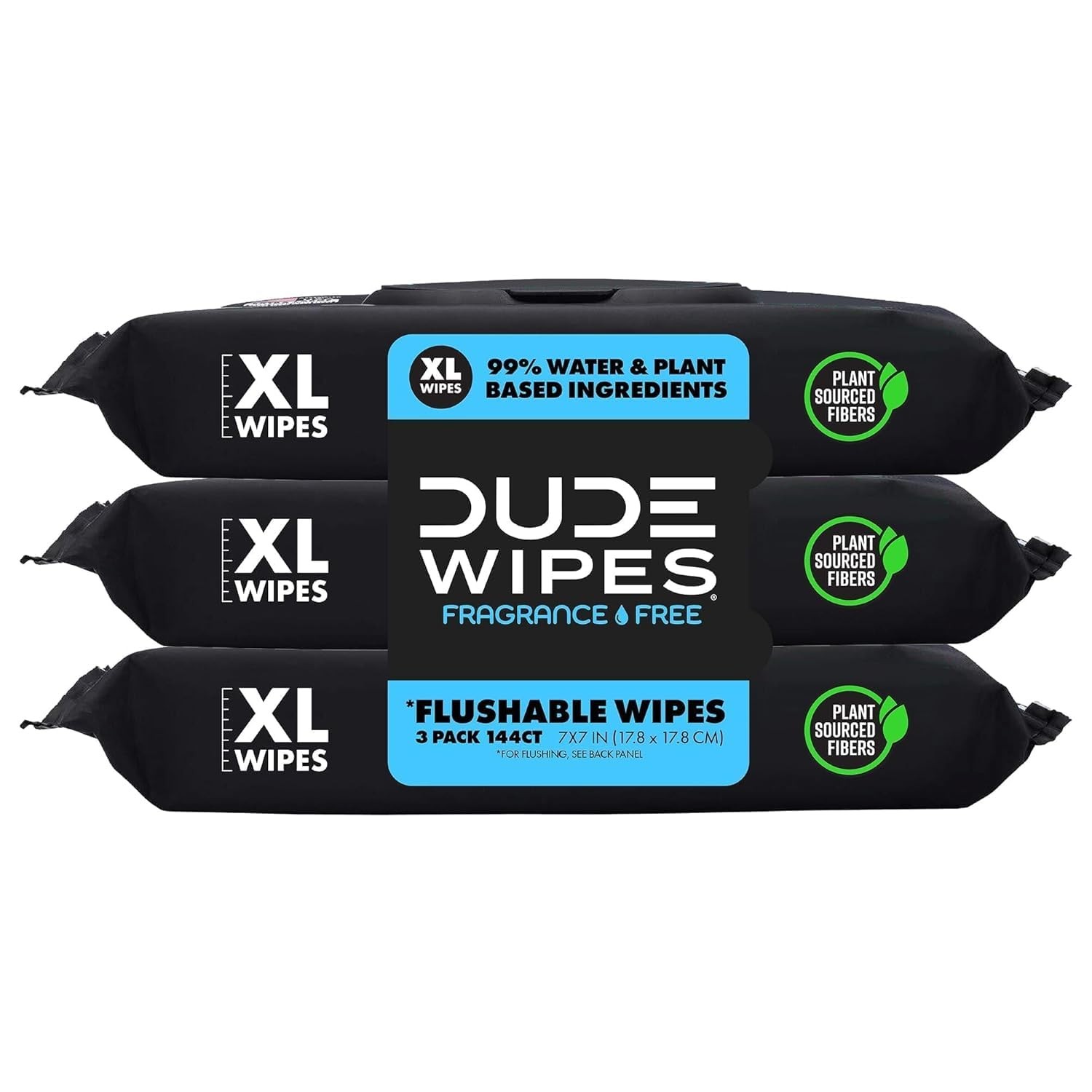 DUDE Wipes - Flushable - 3 Pack, 144 48 Count (Pack of 3), Black 