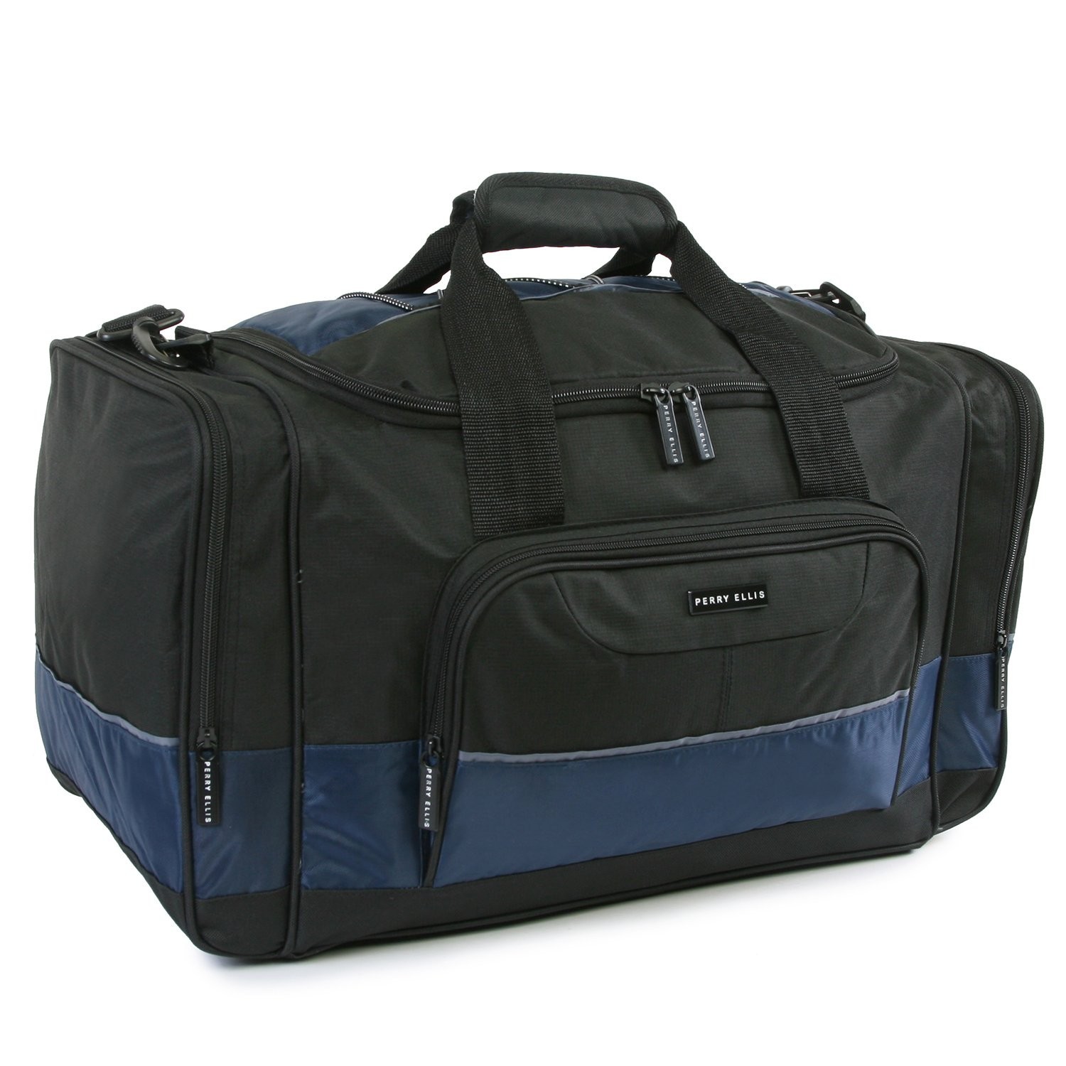 Perry Ellis Men's Medium Business Travel Duffel Bag, Black/Navy