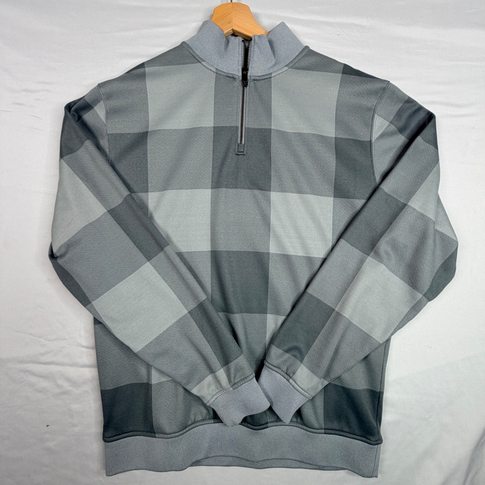 FootJoy Quarter Zip Pullover Size Medium Grey Buffalo Plaid Golf Sweater Mens