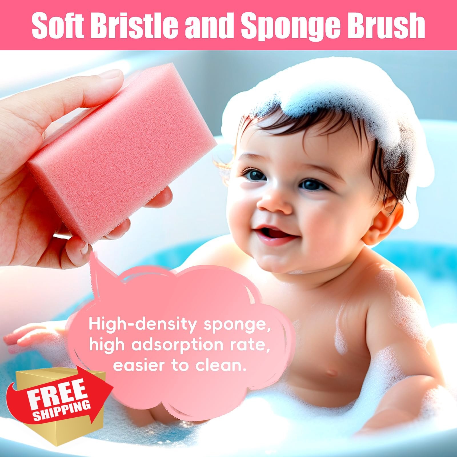 Baby Cradle Cap Brush Set, 5 Pcs, Soft Bristle, Silicone Scrubber Pink