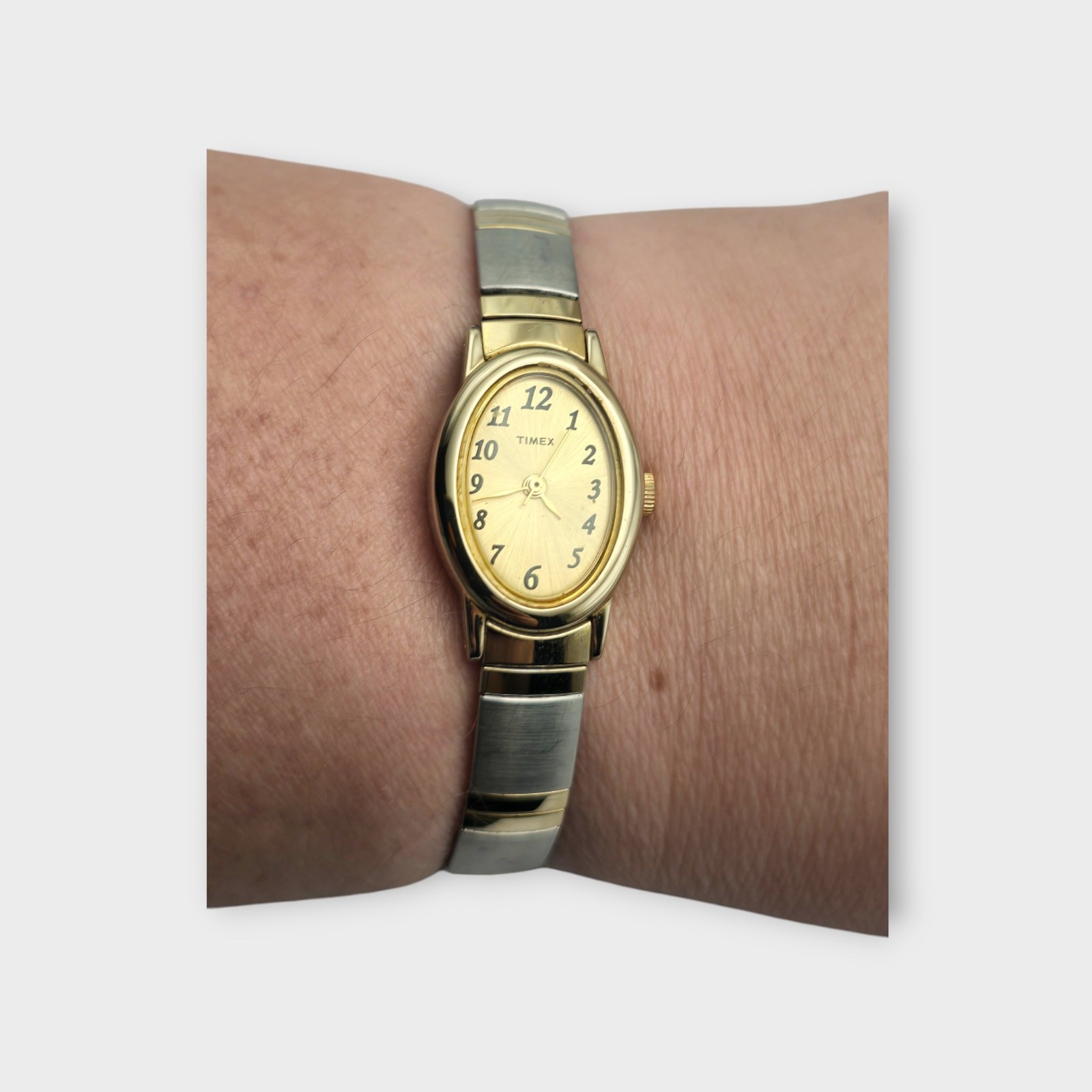 Vintage Timex Two-Tone Gold & Silver Oval Watch 