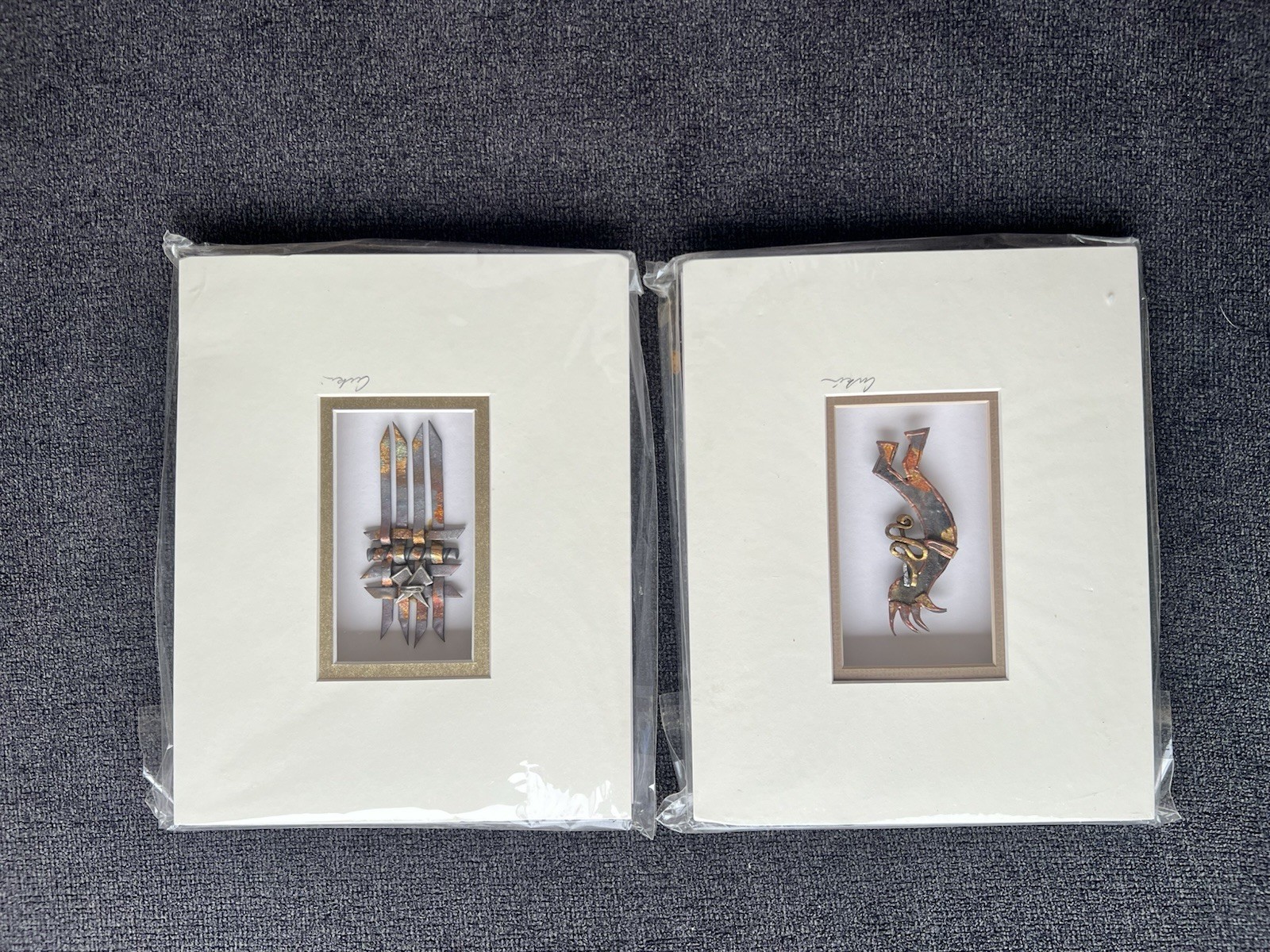 Two Cukier Shadow Box Metal Art Kokopelli Abstract Lazart