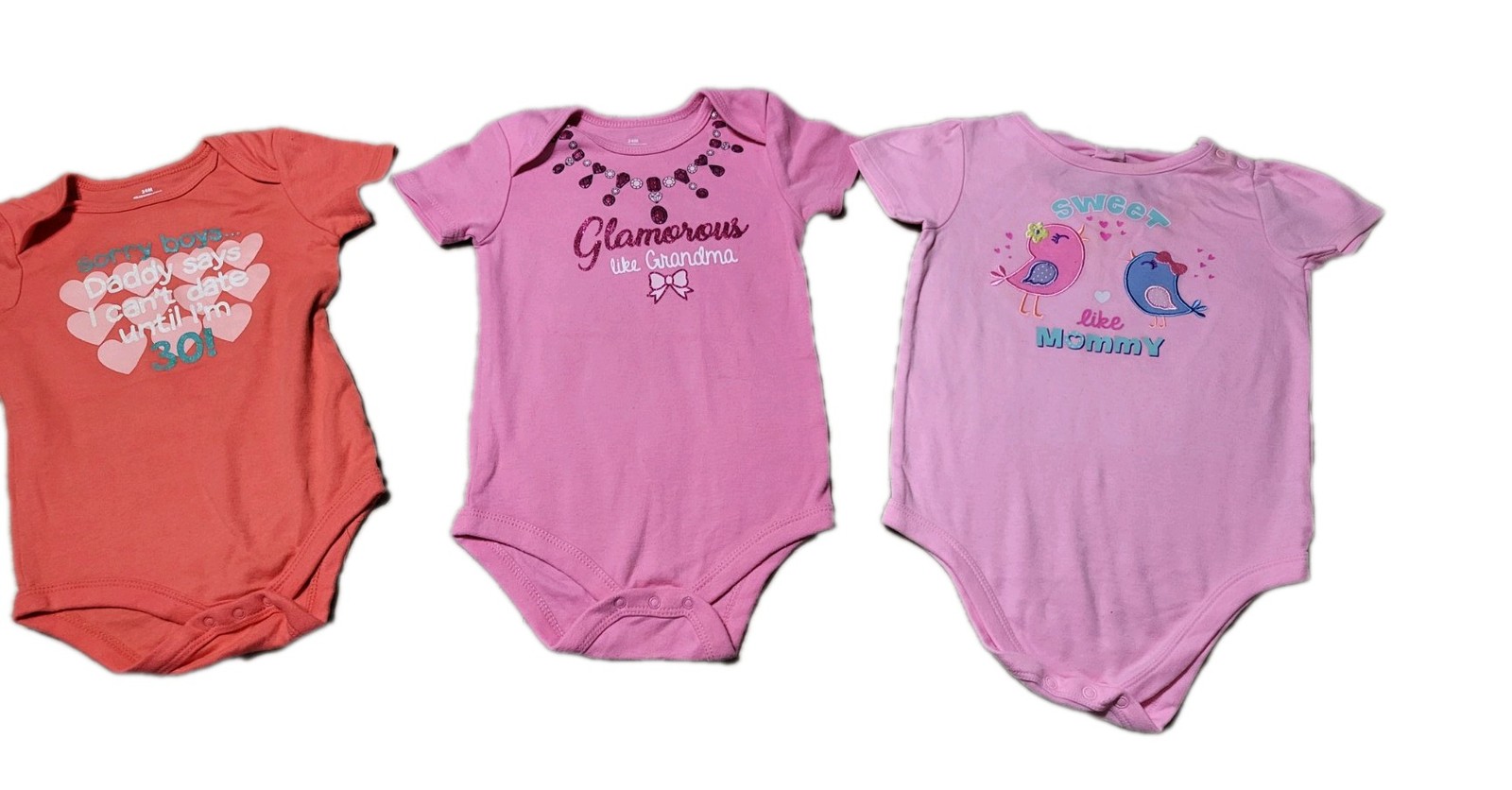 Lot 3 Baby Girl Bodysuits 24M Garanimals Pink Orange Mommy Grandma Daddy Family
