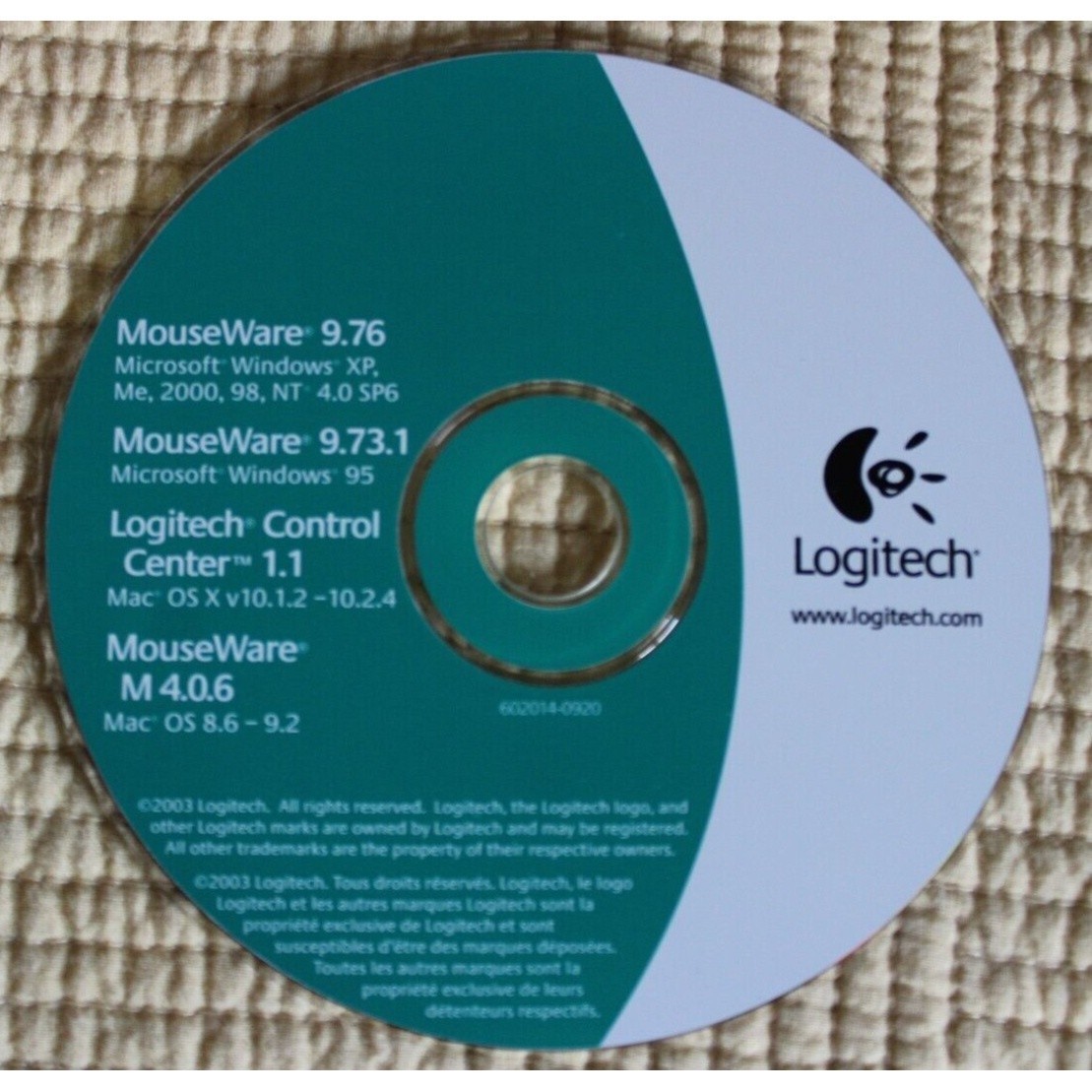 CD Logitech MouseWare 9.76 Control Center 1.1 4.0.6 602014-0920 Windows Mac OS
