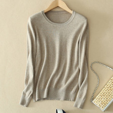 Women Wool Cashmere Sweater Knitted Pullover Slim Crew Neck Sweater Solid Jumper