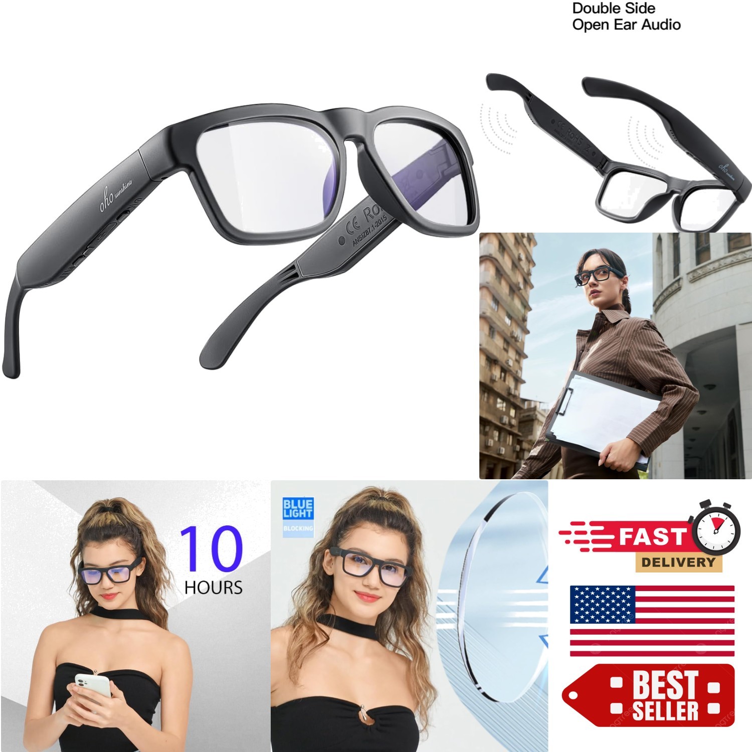 OhO Smart Glasses: Bluetooth Safety Eyewear with Voice Control, UV & Blue Lig...