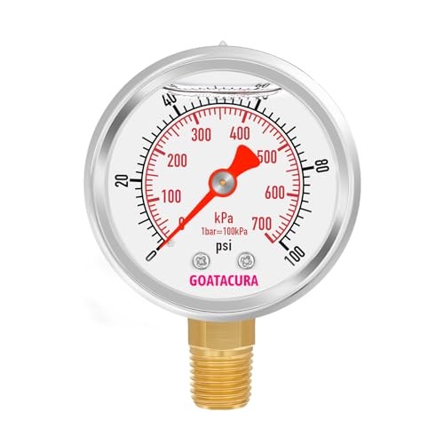 /kpa Glycerin Filled Pressure Gauge, 2" Dial Size, 304 0-100psi Lower Mount