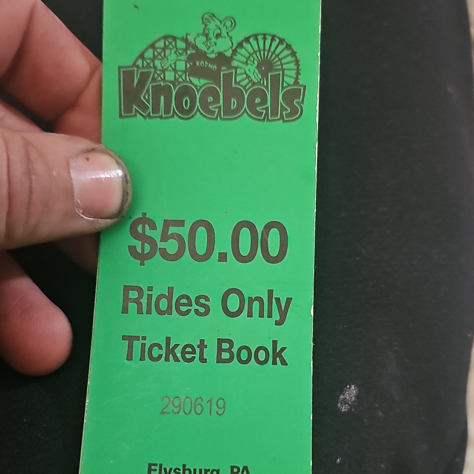 Knoebels $50 Rides Only Ticket Book 290619 Elysburg, PA