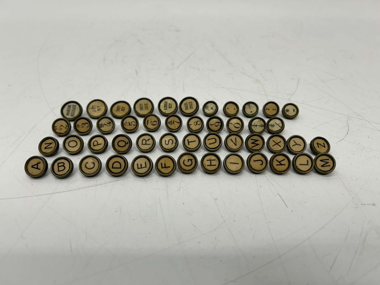 Lot 48 Vtg Salvaged Smith Typewriter Keys White Glass Face Letters Numbers As Is