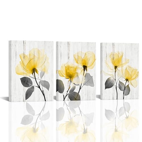  Flower Canvas Wall Art and Grey Bathroom Pictures Prints White Floral Yellow