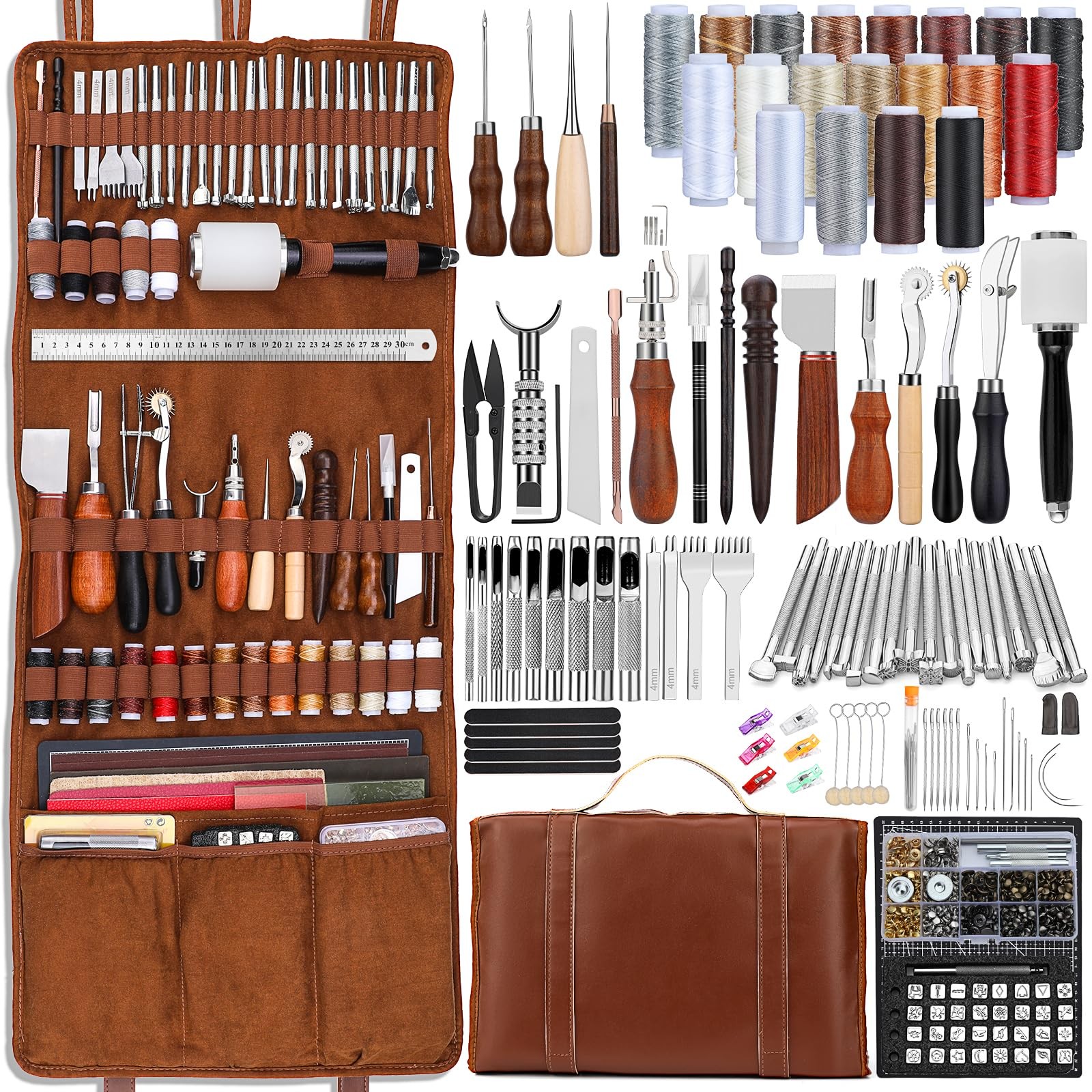 Leather Tooling Kit Leather Craft Tools Leatherworking Kit with Custom Handba...