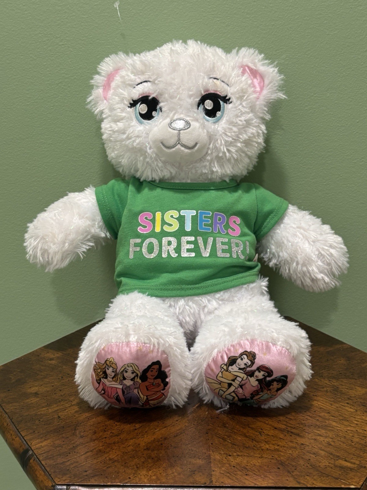 Build-A-Bear 25th Celebration Disney Princess White Sparkle Plush Bear W/shirt