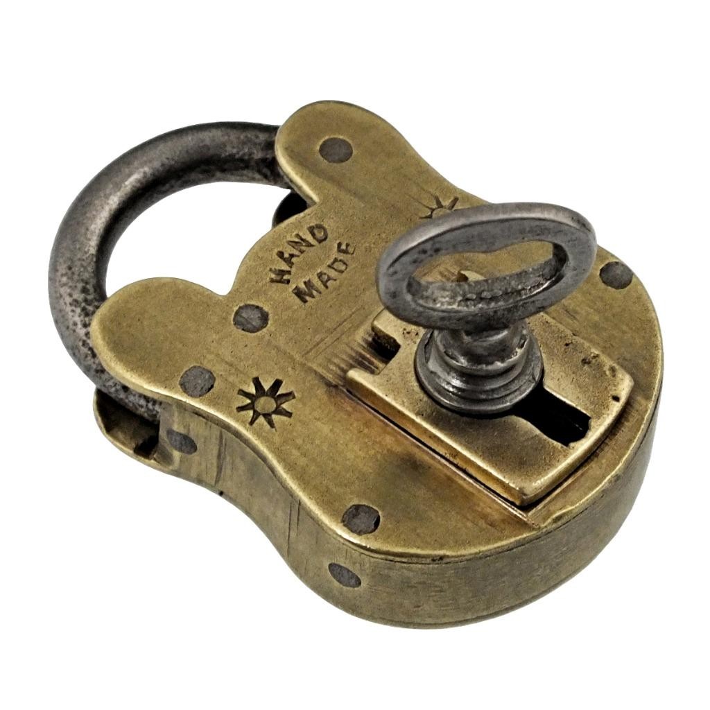Antique Padlock - Small BRASS Padlock with LARGE BORE Key 1⅞" Tall  Vintage P760