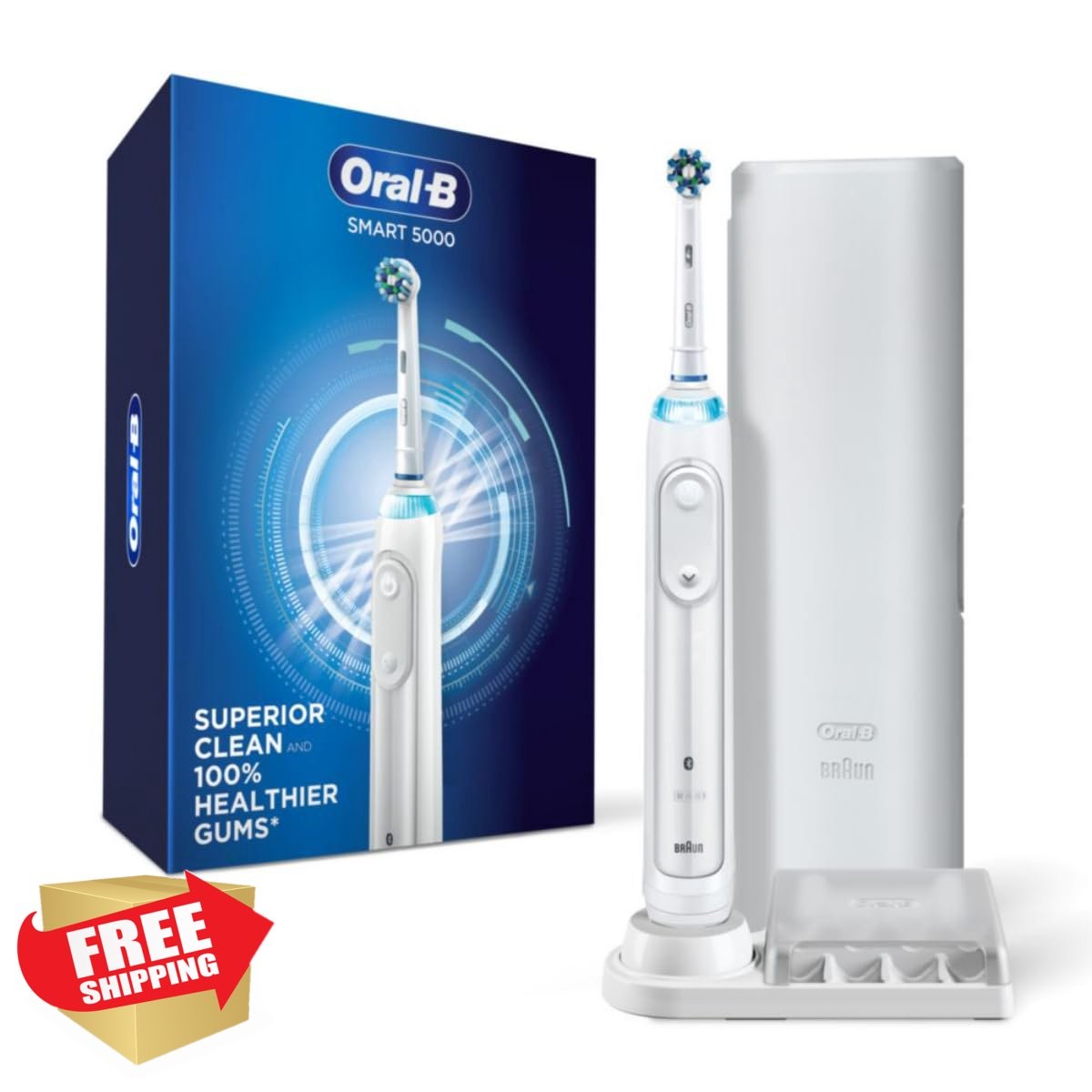 Oral-B Smart 5000 Black Electric Toothbrush Travel Case Bluetooth Pressure Se...