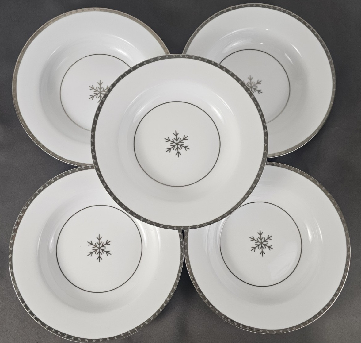 5 Target Holiday 08 Arctic Solstice Porcelain 9" Rimmed Soup Salad Cereal Bowls