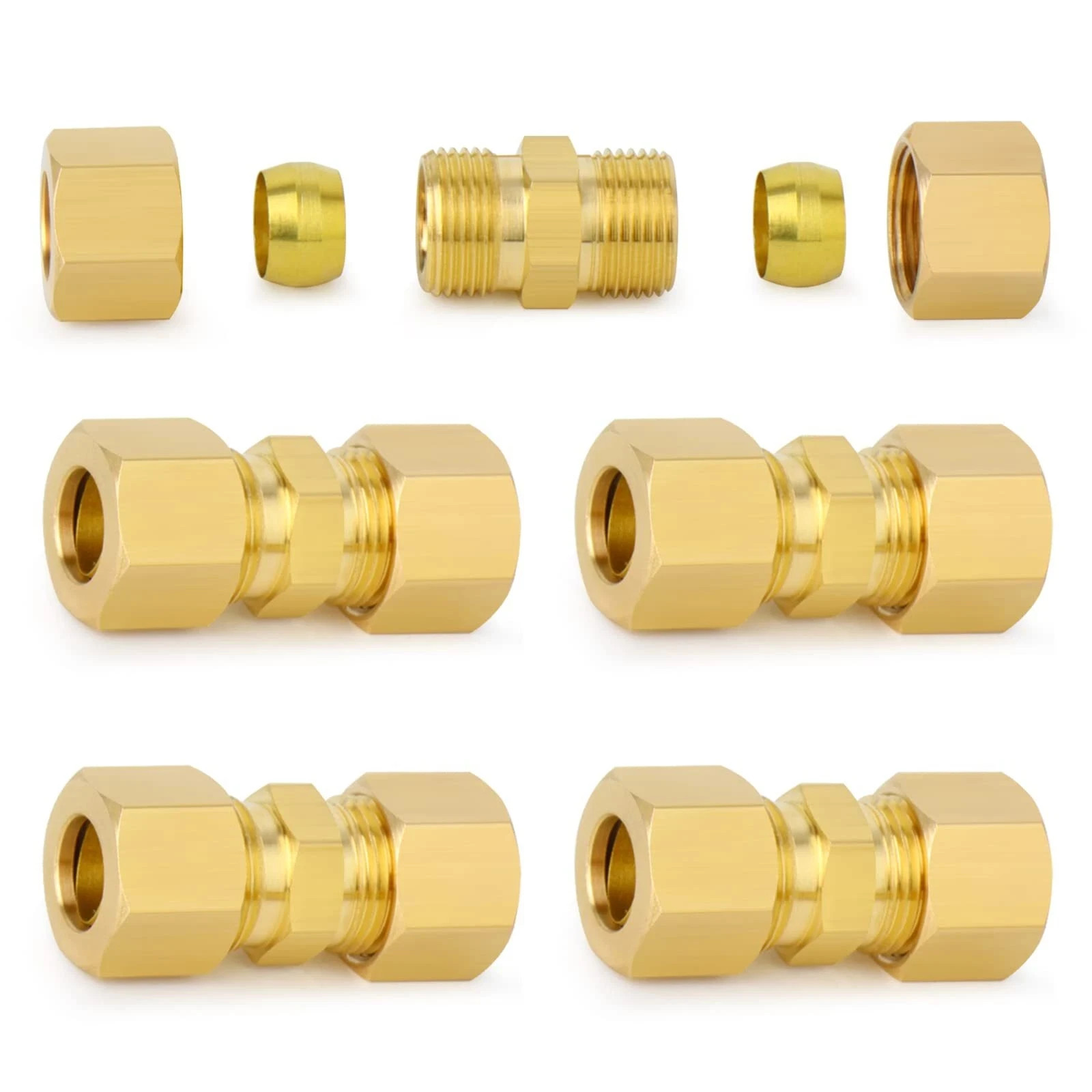 5PCS Compression Union Connectors 1/2 Inch OD x 1/2 Inch OD Brass Tube Fitting