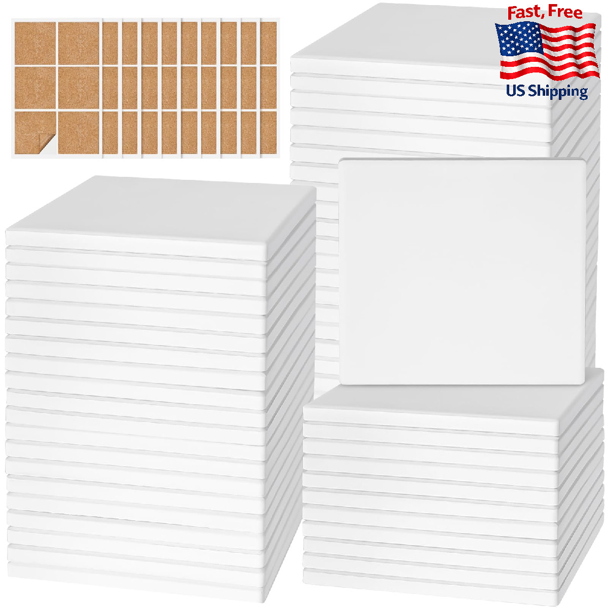 GOH DODD 60 Pack Ceramic Tiles Unglazed Blank Coasters with Cork Back DIY Crafts