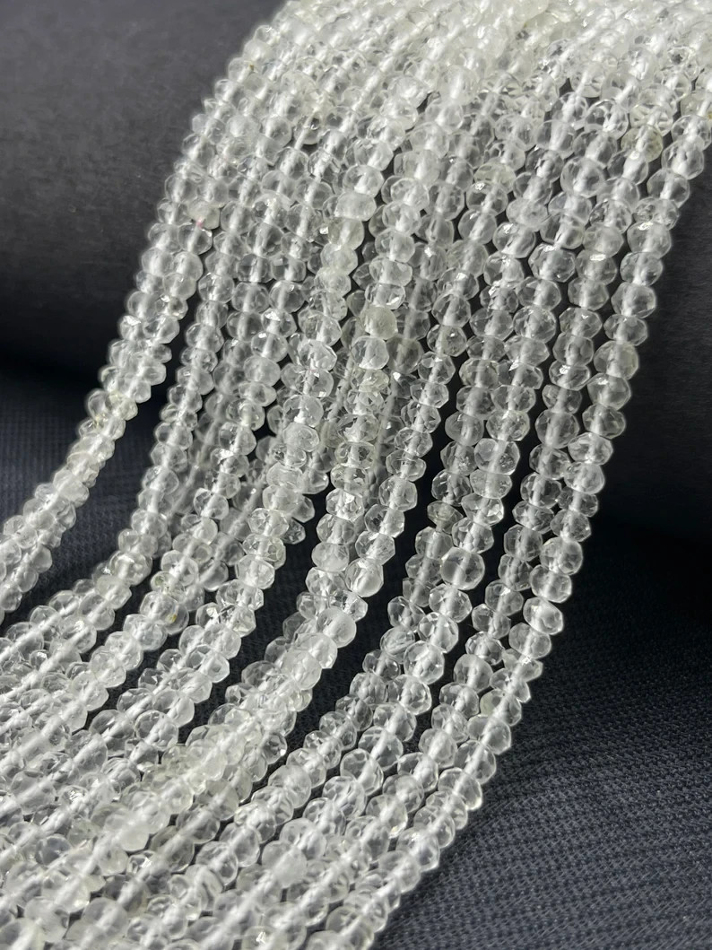AAA+ Crystal Quartz Faceted Rondelle Beads 3mm Crystal Quartz Beads 13 Inch