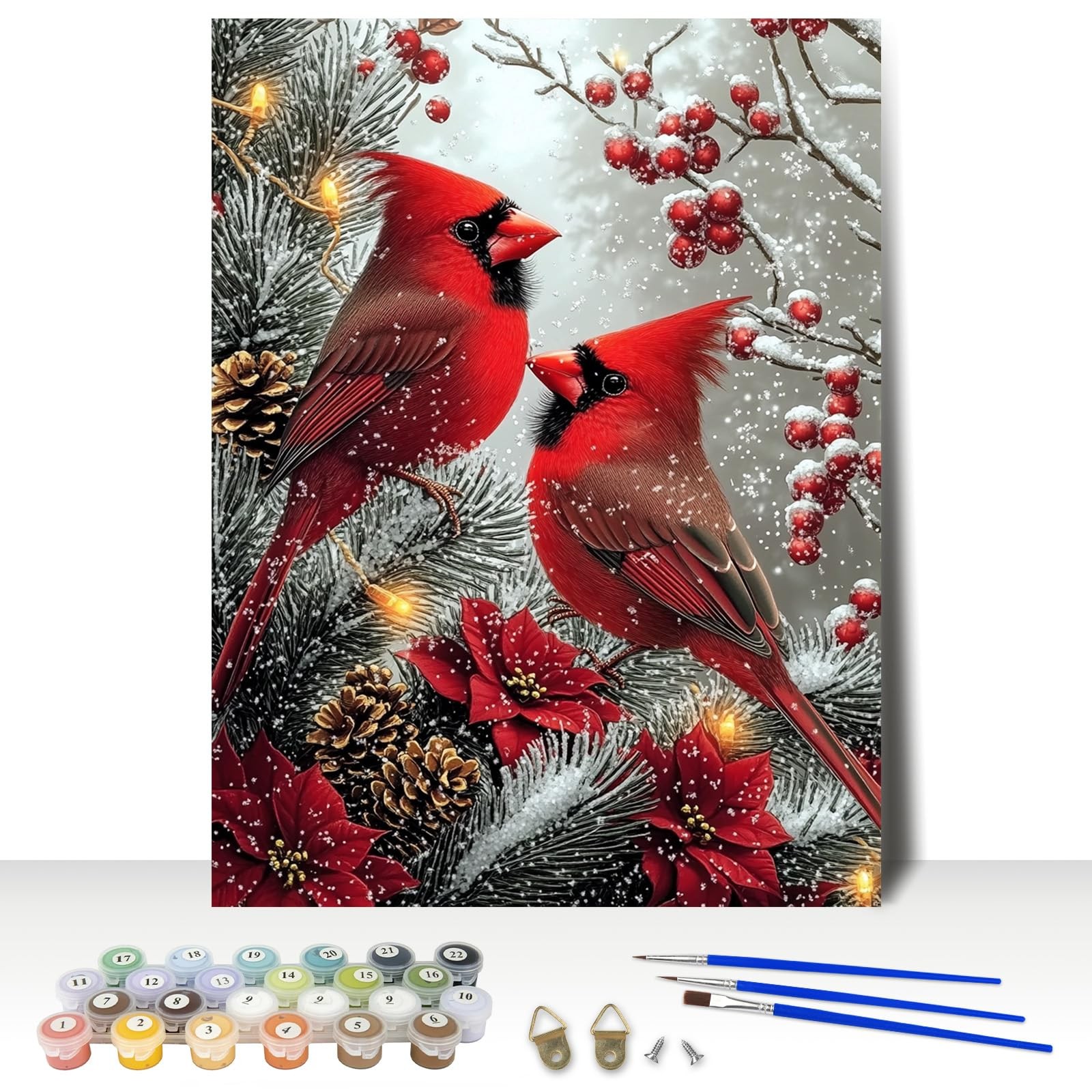 Snow Scene Cardinal Paint By Number For Adults DIY Canvas Oil Art 30x40