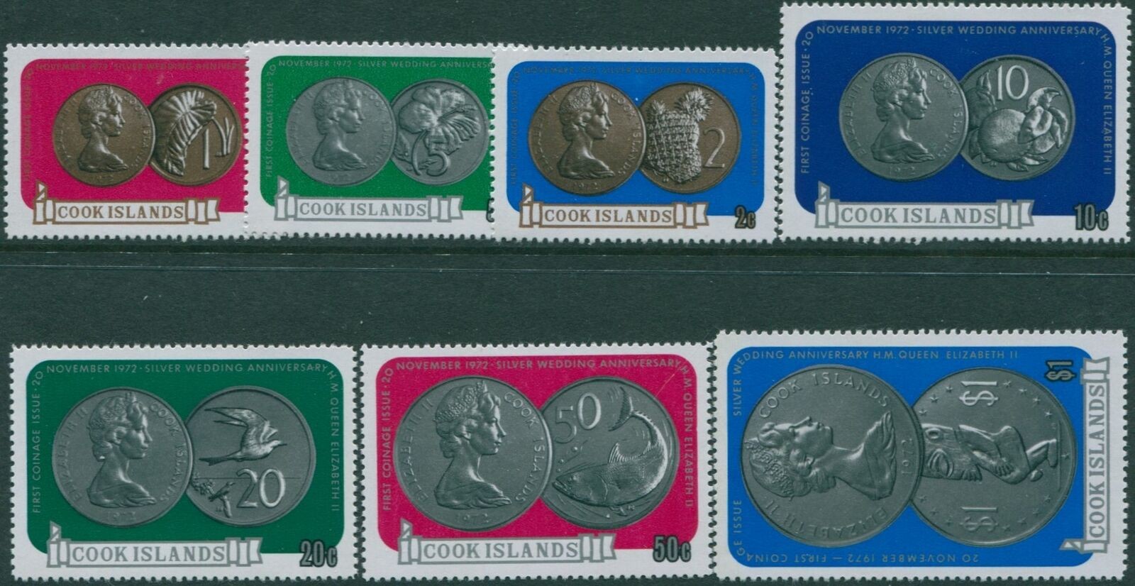Cook Islands 1973 SG417-423 Silver Wedding Coinage set MNH