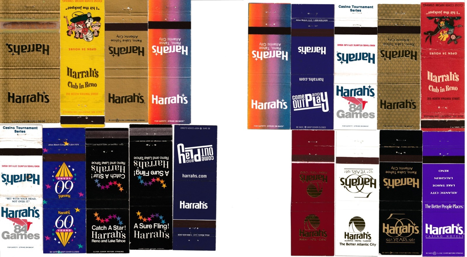 Harrah's Casino & Hotel Matchbook Covers Las Vegas Reno Atlantic City Lot of 18