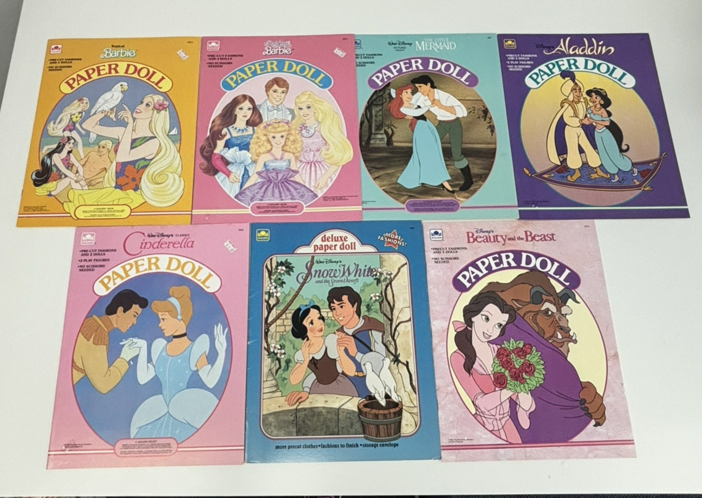 Lot of 7 Disney Golden Paper Doll Books 1986-1992 – Complete Vintage Set VG
