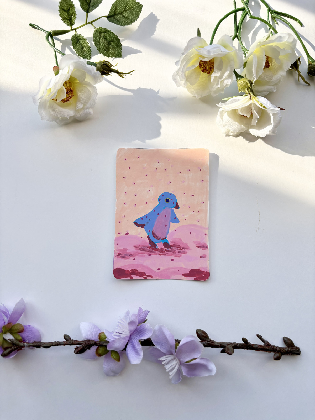 ACEO Original "Creamsicle Penguin" Acrylic on Bristol Paper by Lennox Studio Art