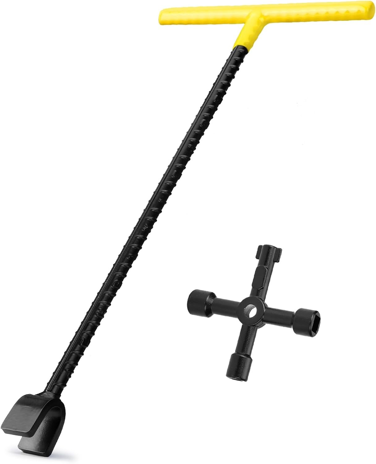 Water Meter Key 16 Inch with 4-Way Utility Key, T-handle Water Shut Off Tool for