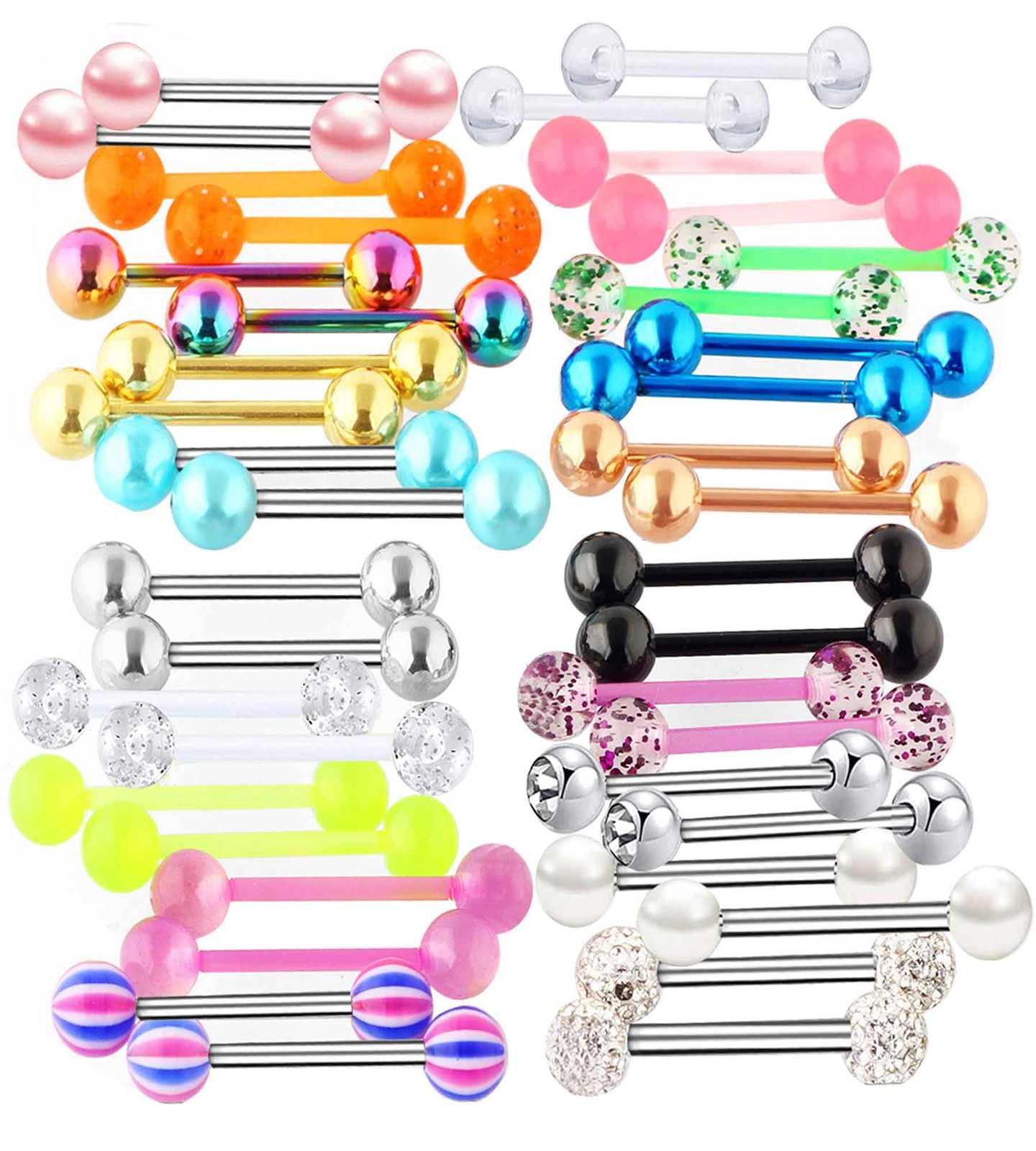 Suotarn 40pcs 14G Tongue rings For Women Stainless 5/8 inch, mix 
