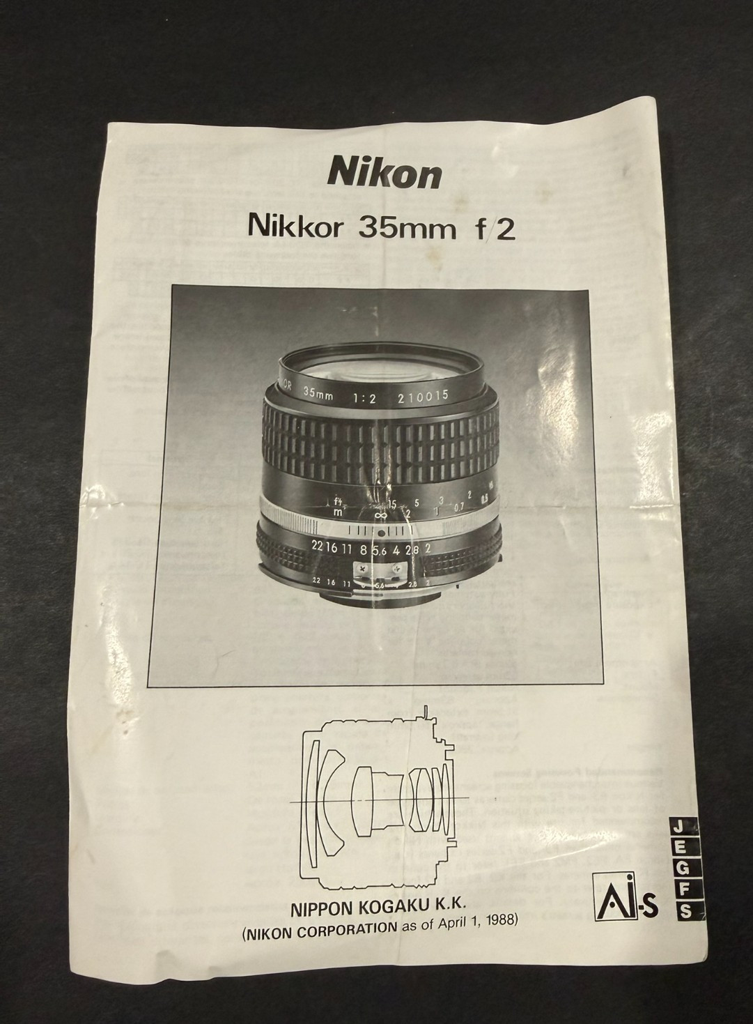 Nikon Nikkor 35mm f/2 Lens Instructions......Free Shipping