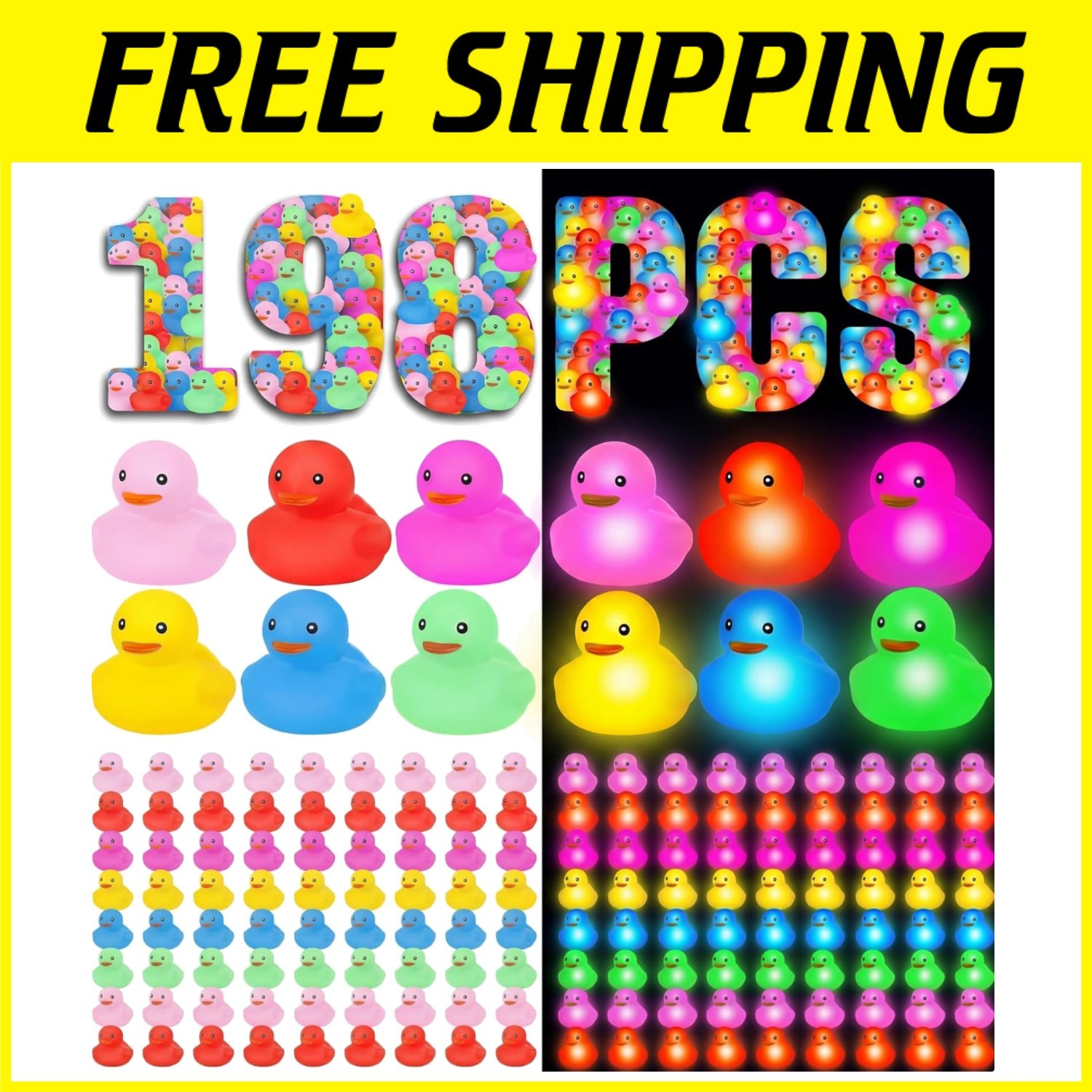 48 Pcs LED Rubber Duck Set - Colorful Party Favors