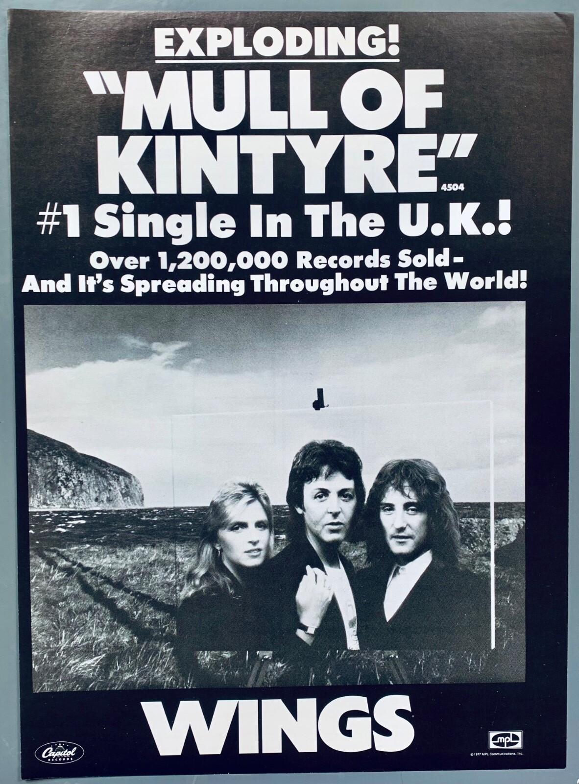 WINGS vintage 1977 POSTER ADVERT MULL OF KINTYRE Paul McCartney #1 SINGLE UK