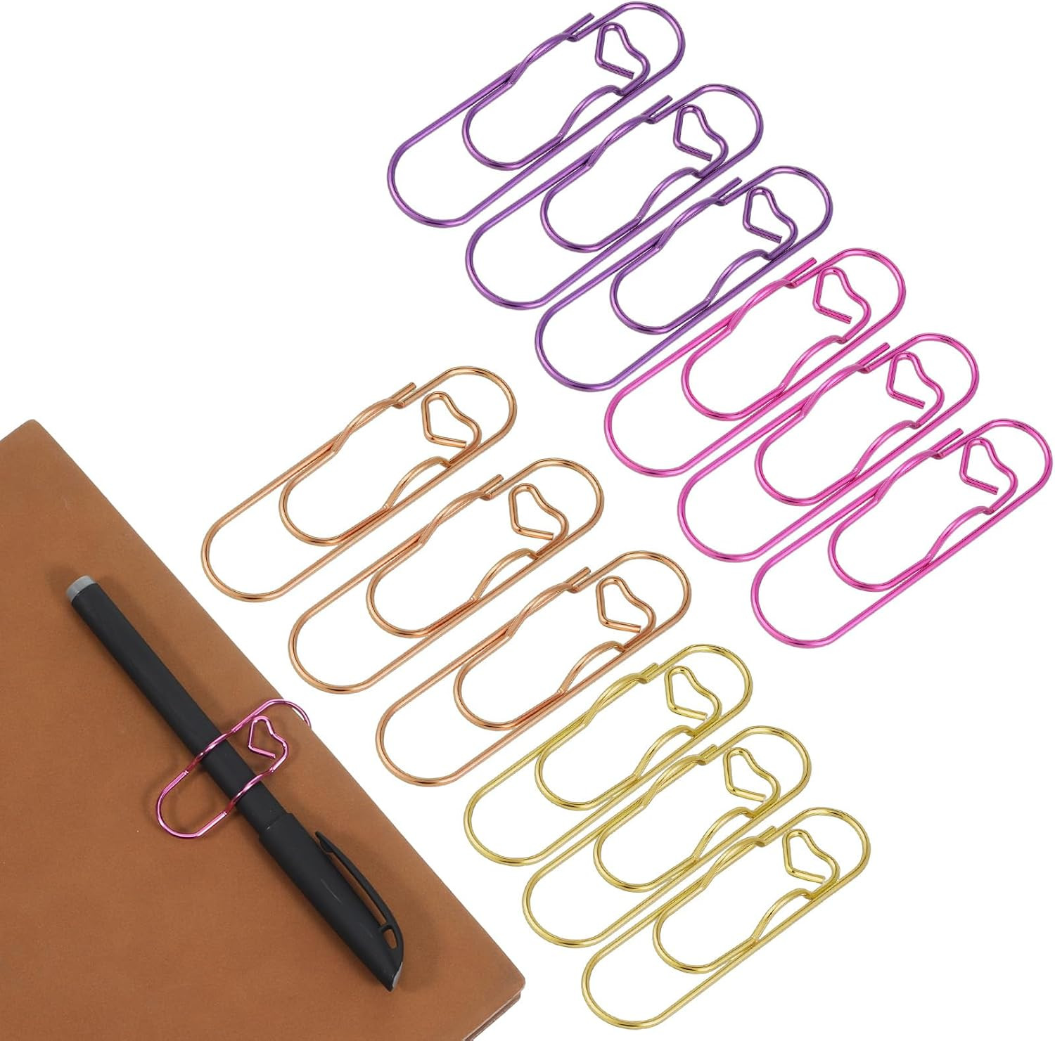 12 Pcs Metal Pen Clips for Notebook, 2.8 Inch Papers Clip Pen Holders Heart Shap