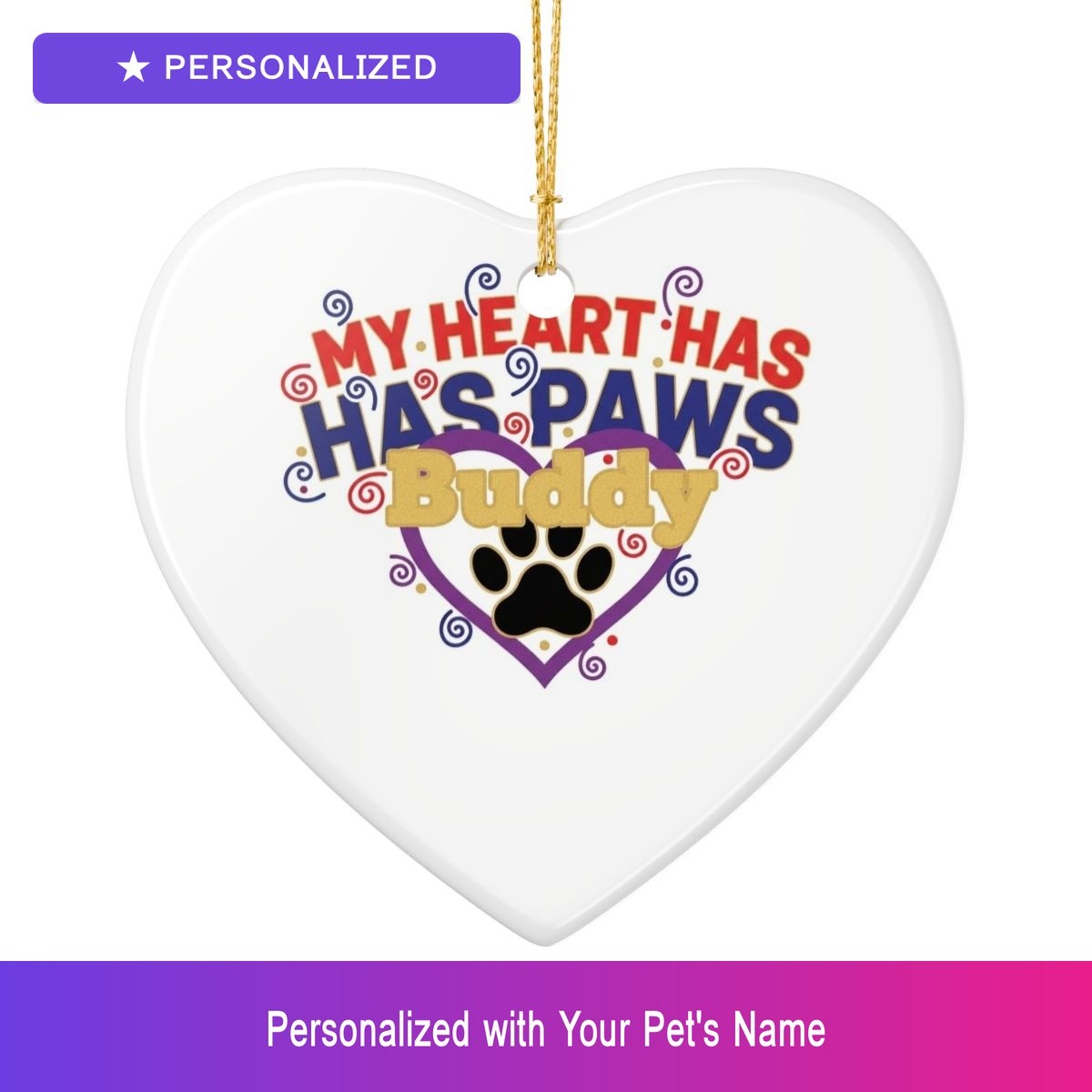 Custom German Shepherd Paw Print Ornament Personalized Heart Shaped Dog Owner