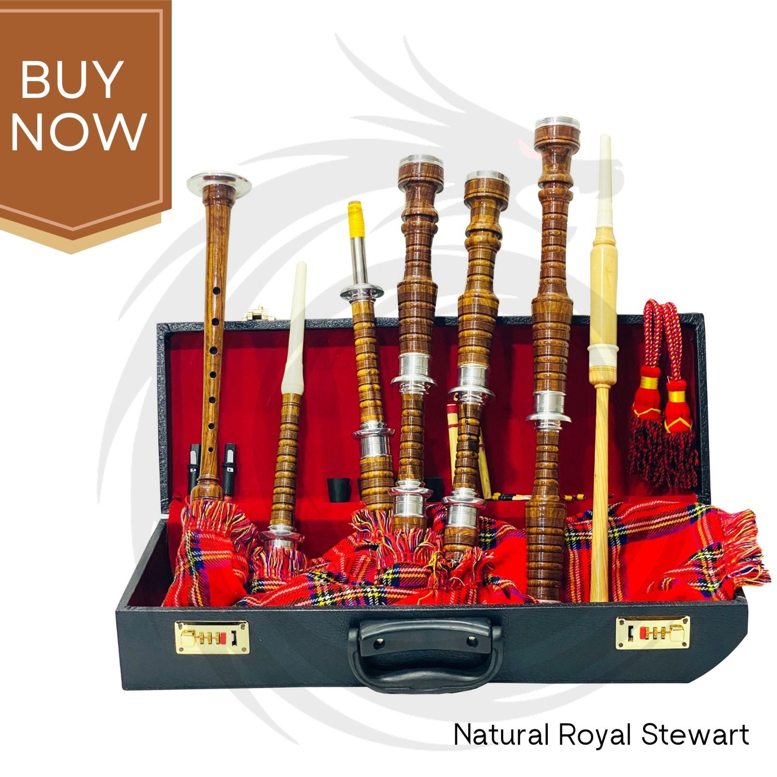 New Scottish Highland Bagpipes Royal Stewart Tartan Silver Mounts with Hard Case