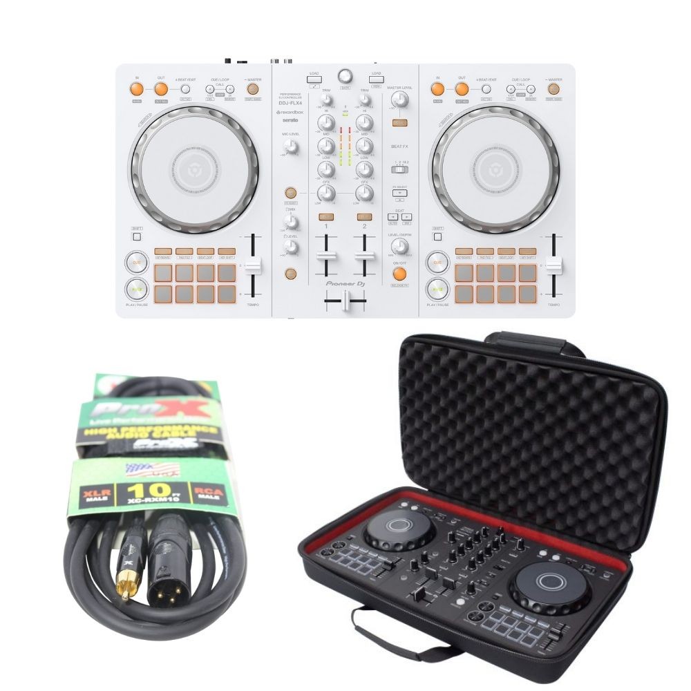 Pioneer DJ DDJ-FLX4W 2-Channel DJ Controller Rekordbox & Serato DJ Lite W Case