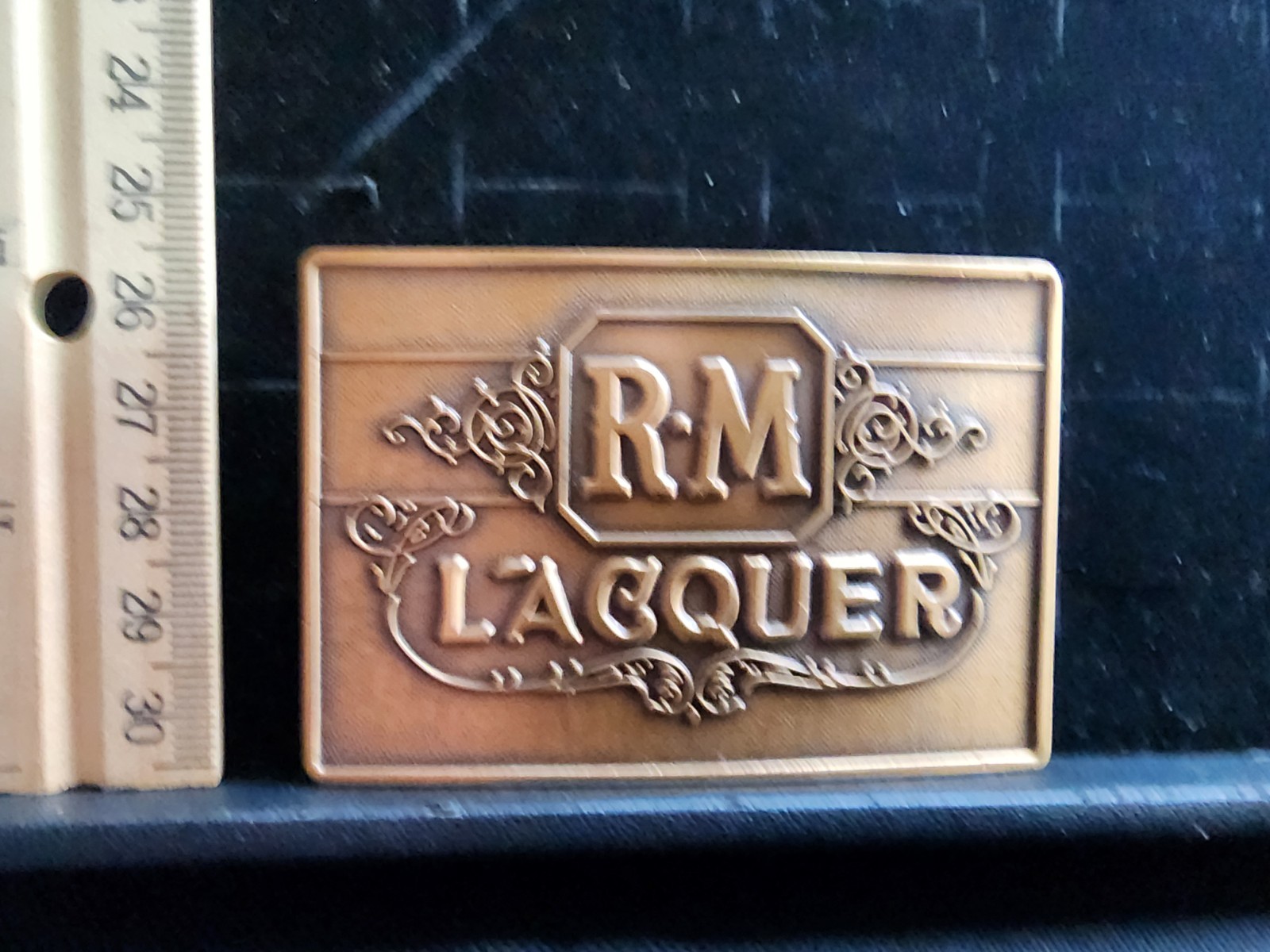 Vintage R•M Lacquer Advertising Belt Buckle Used Great Shape