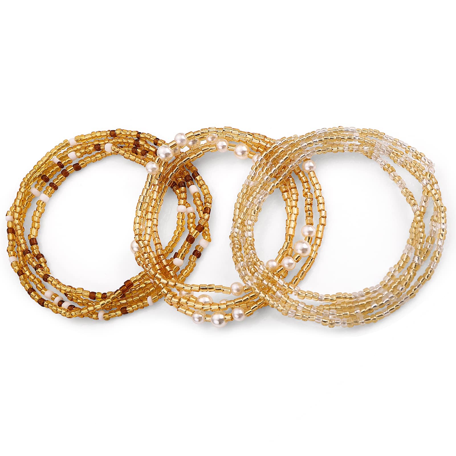 Yolev 3Piece Waist Beads for Women Belly Elastic 80cm/31.5in, Gold-3pcs 