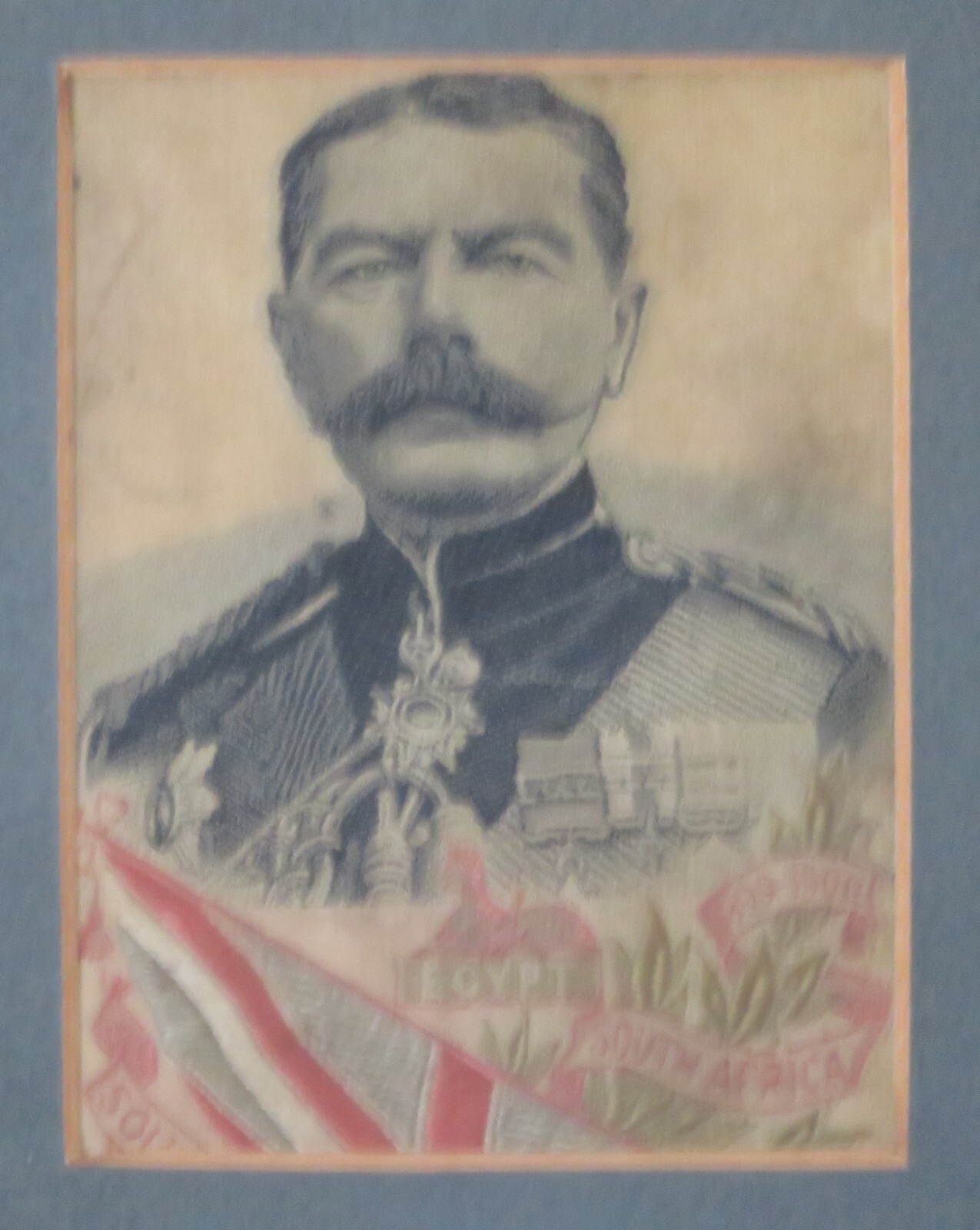 Framed silk work Stevengraph vintage Victorian antique picture of Lord Kitchener