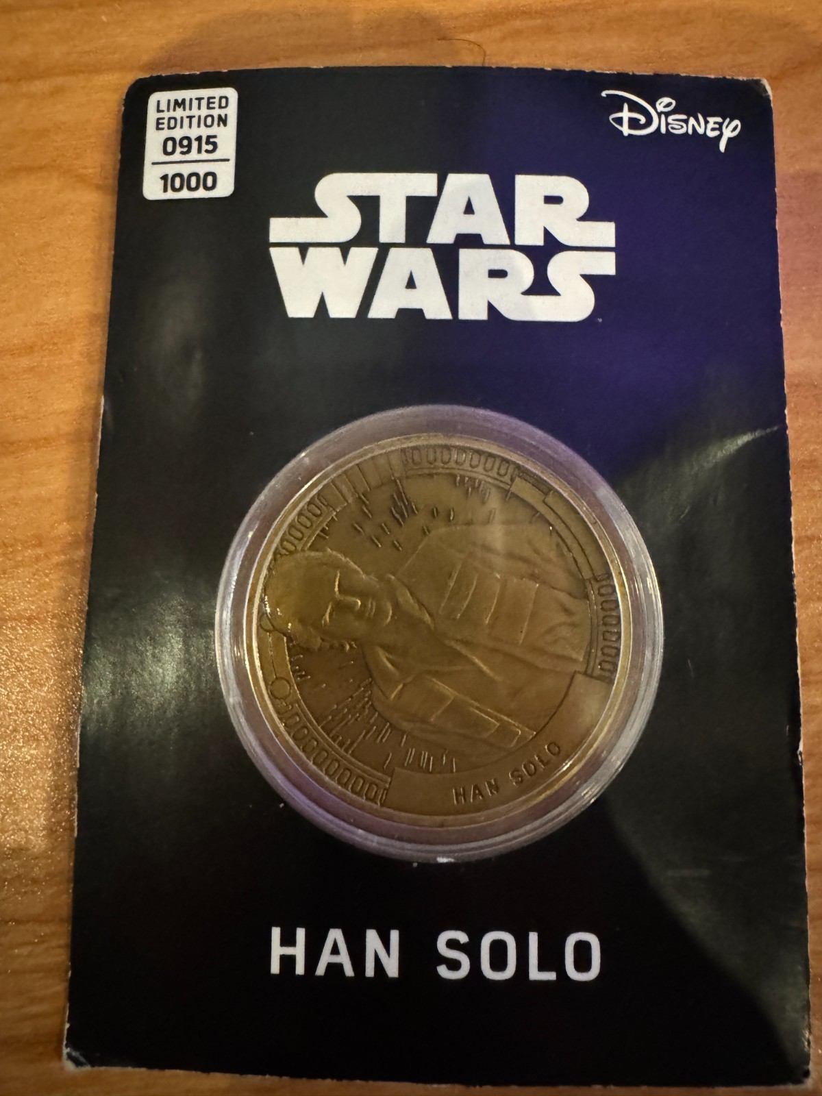 Official STAR WARS Ltd Ed 1000 18k Gold Overlay Collectible COIN: HAN SOLO