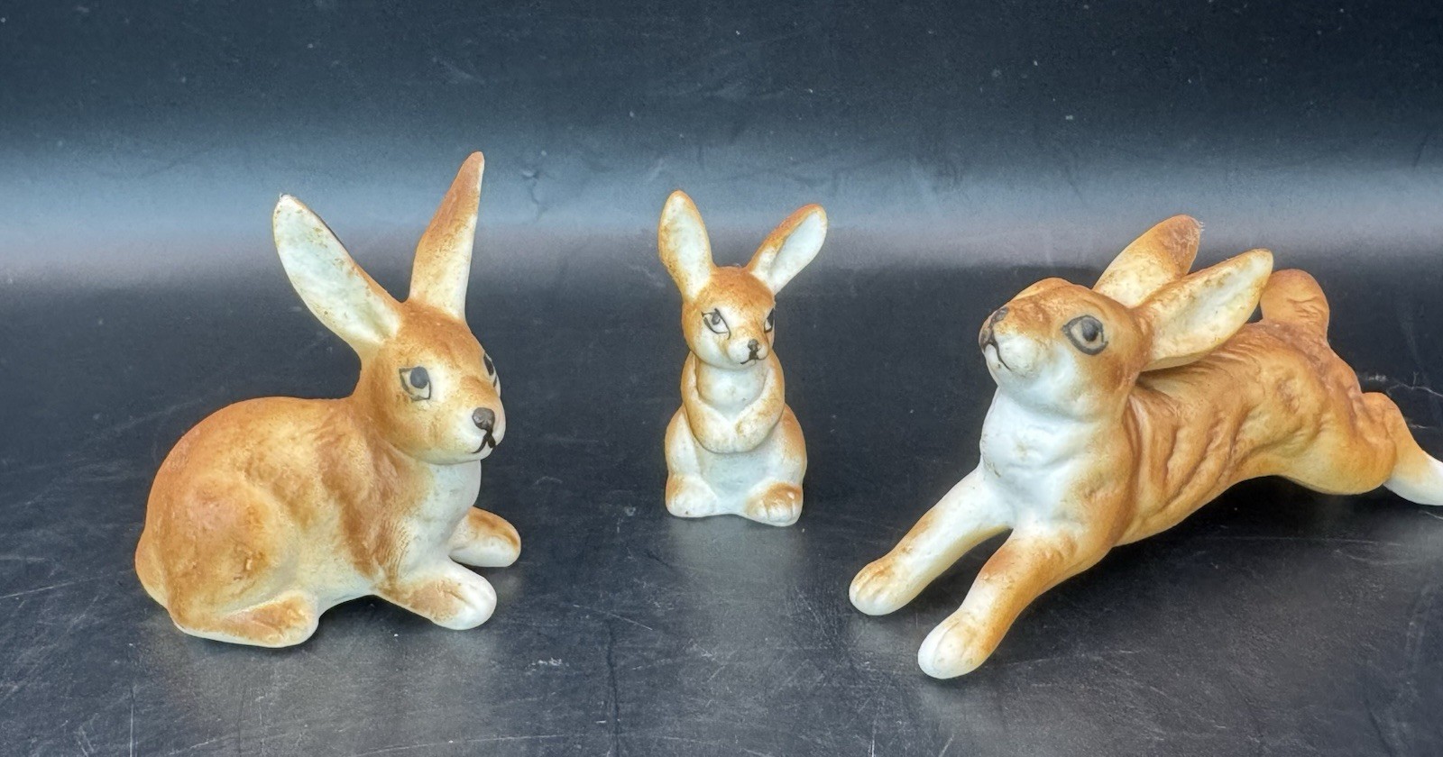 Vintage Set Of 3 Minature Ceramic Rabbits Trinket Shelf/Dollhouse Decor