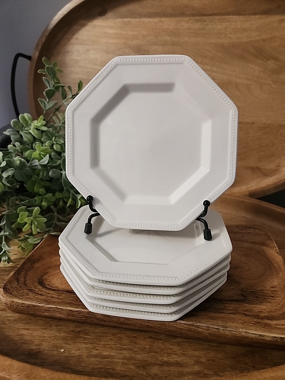 6 Johnson Brothers Heritage Ironstone Bread Plates Octagon Beaded White England