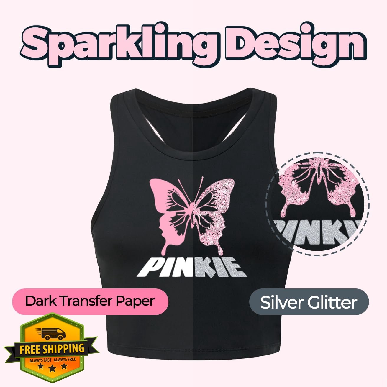 Lovein-Pinkie Glitter Heat Transfer Paper Inkjet 8.5x11" Iron On Shirts