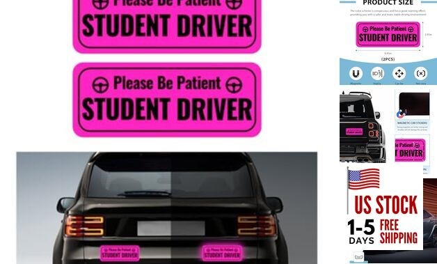 2 PCS Student Driver Magnet for Car, Please Be Patient Magnetic Reflective Pink