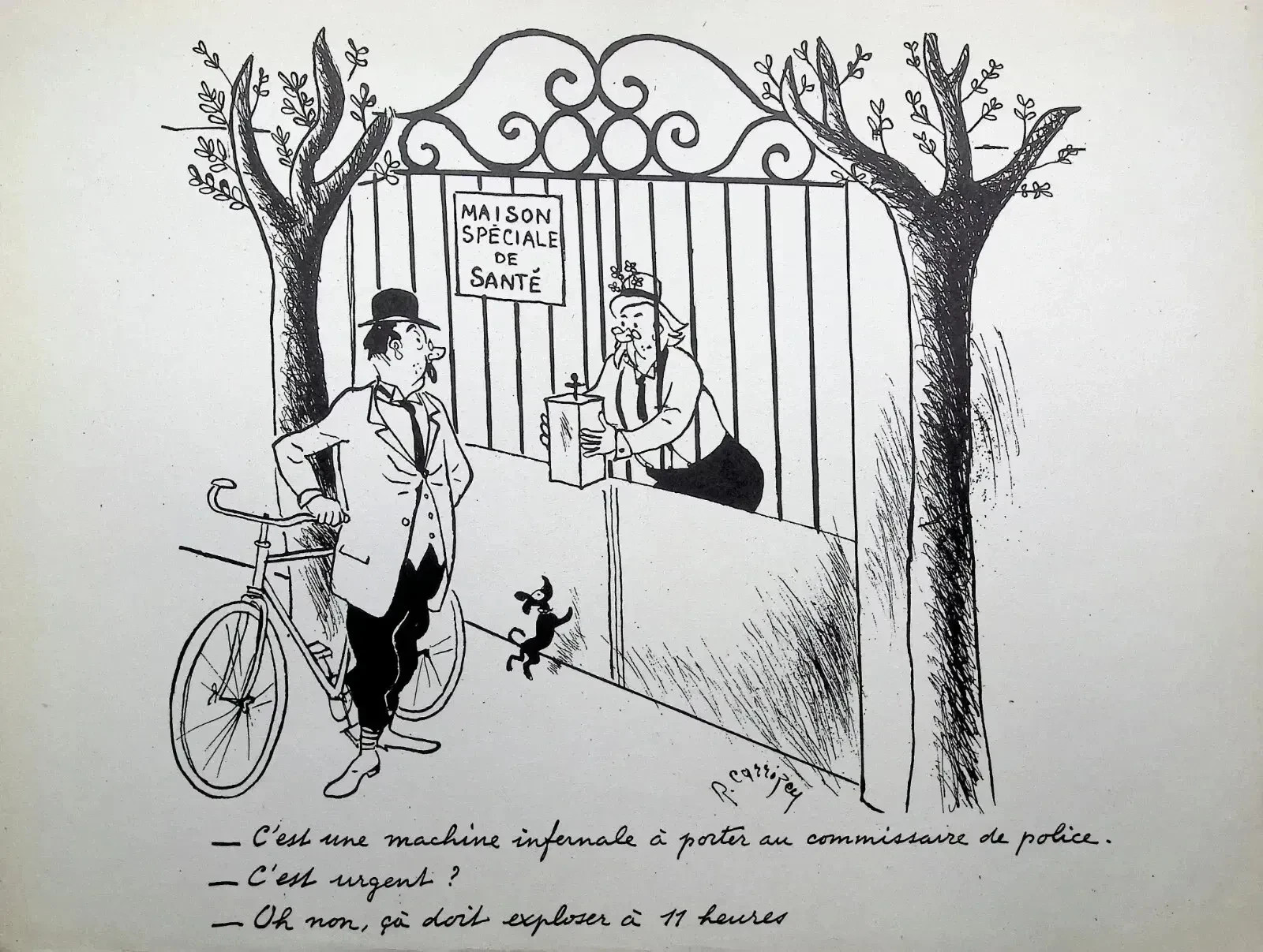 [HUMOUR] Robert CARRIZEY : La machine infernale, LITHOGRAPHIE signée, 1943